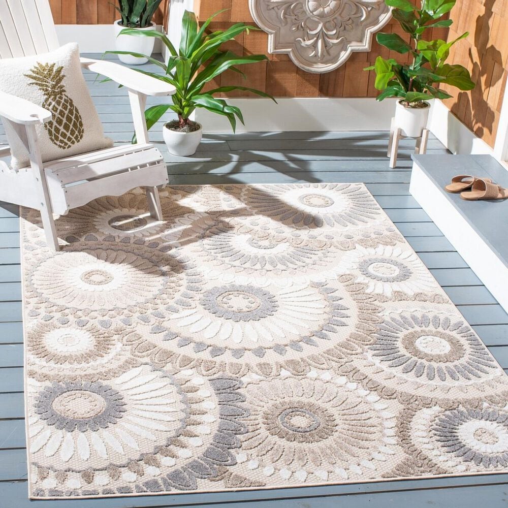 Safavieh Cabana CBN382F 5&#39;3&quot; x 7&#39;7&quot; Grey and Ivory Indoor/Outdoor Area Performance Rug, , large