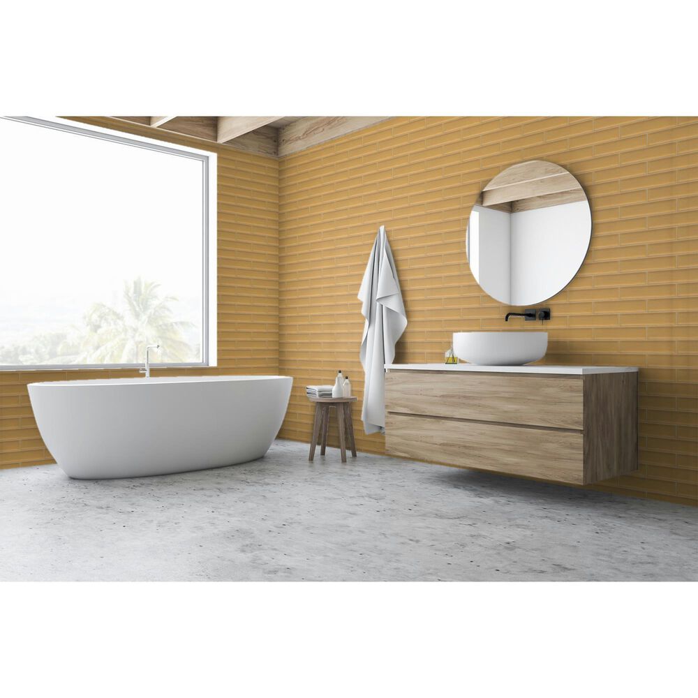 Emser Raku Mustard 3&quot; x 12&quot; Glossy Ceramic Tile with 6.3 Sq. Ft./Carton, , large