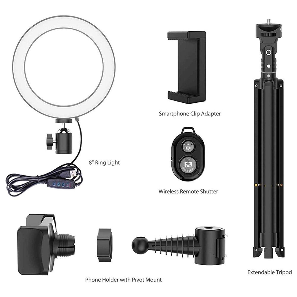 Bower 8&quot; Ring Light Studio Kit with 51&quot; Extendable Tripod, , large