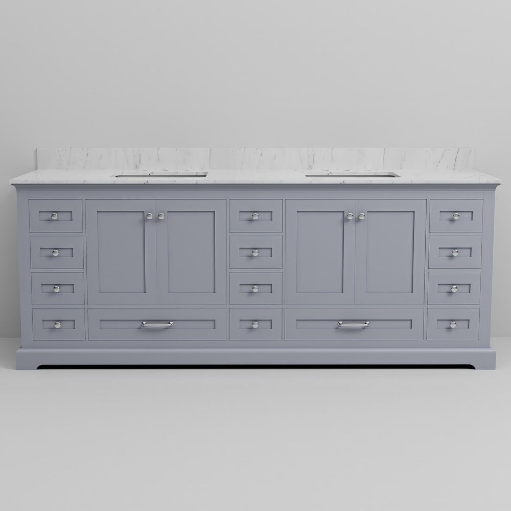 Lexora Home Dukes 84" Double Bathroom Vanity in Dark grey with 2 cm White Carrara Marble Top and Rectangular Sinks, , large