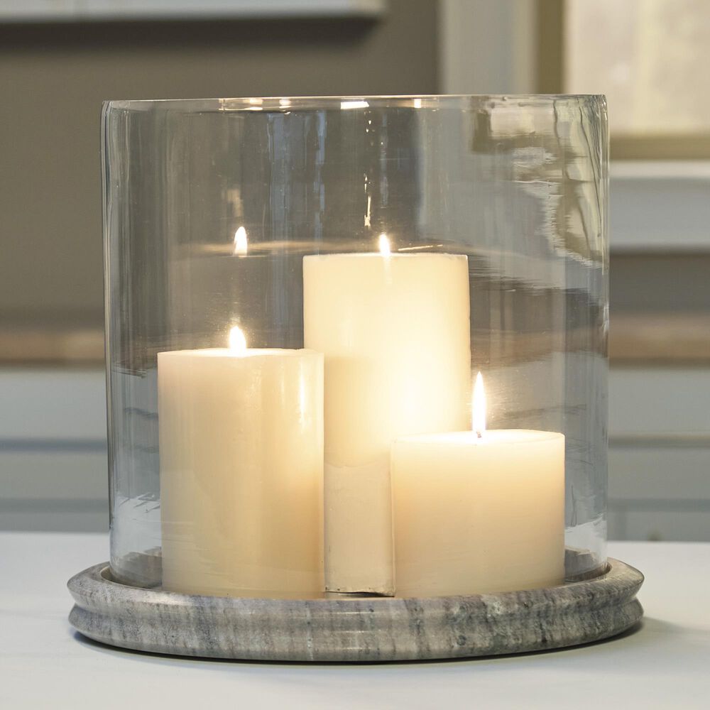 Ashley Saskia Candle Holder in Clear and Beige, , large