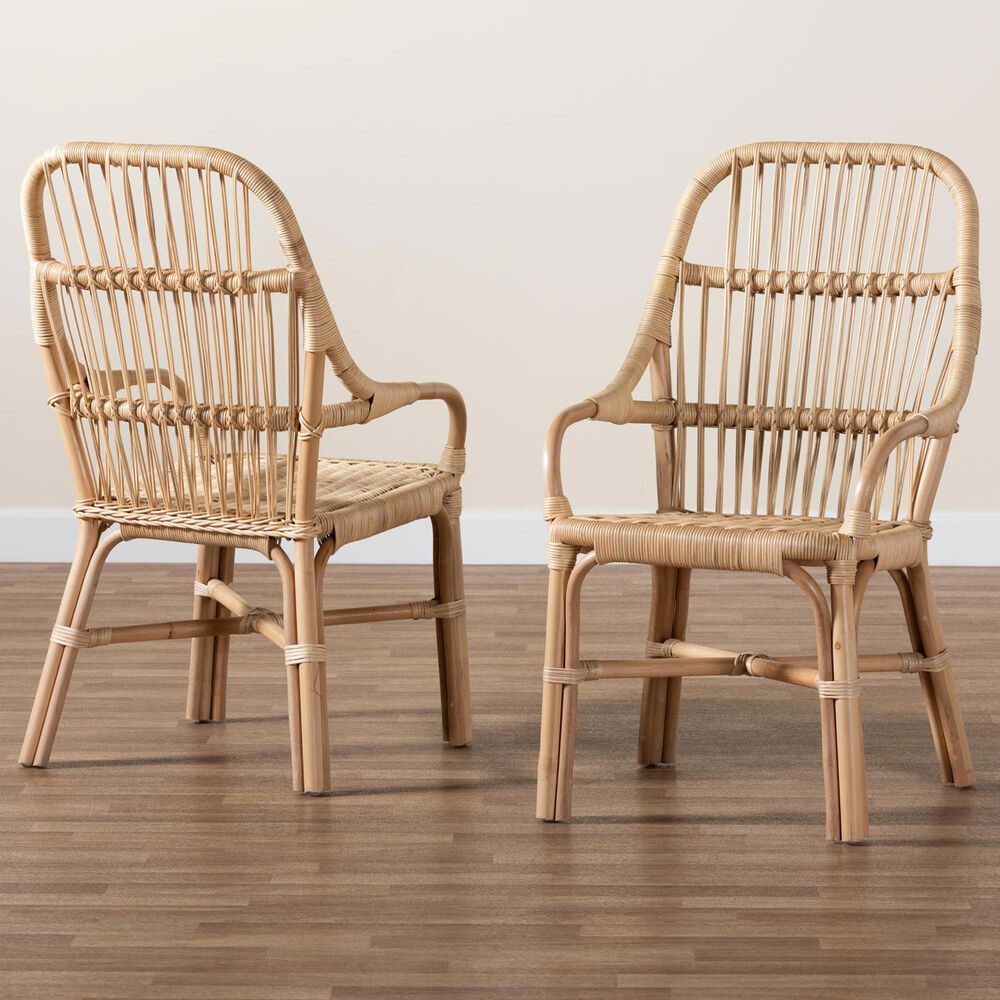 Baxton Studio Sumatera Arm Chair in Natural Brown (Set of 2), , large