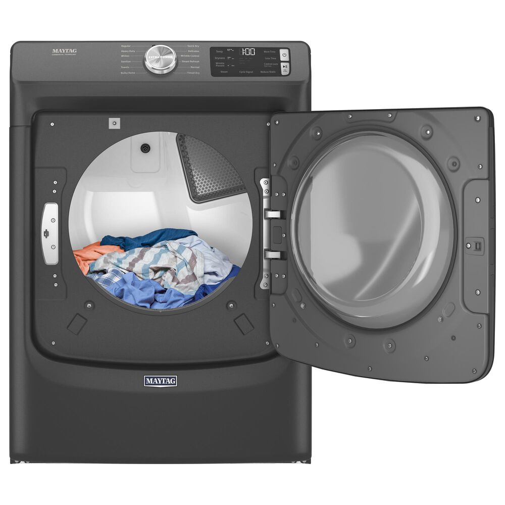 Maytag 4.8 Cu. Ft. Front Load Washer and 7.3 Cu.Ft. Gas Dryer Laundry Pair with Pedestal in Volcano Black, , large