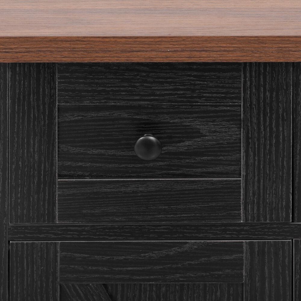 HOMLUX 53" Farmhouse Kitchen Island with Two Tempered Glass Cabinet Doors in Black, , large