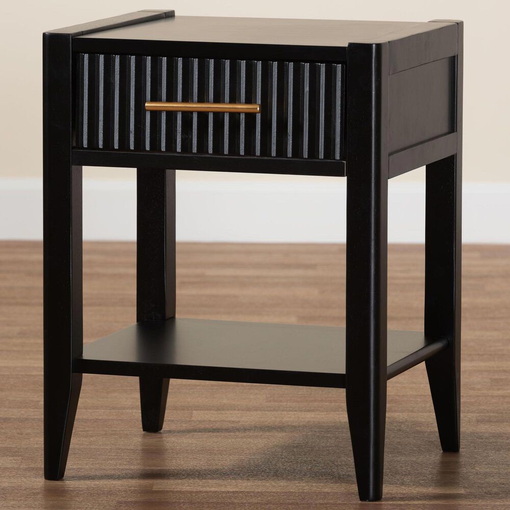 Baxton Studio Primrose 1-Drawer Nightstand in Black, , large