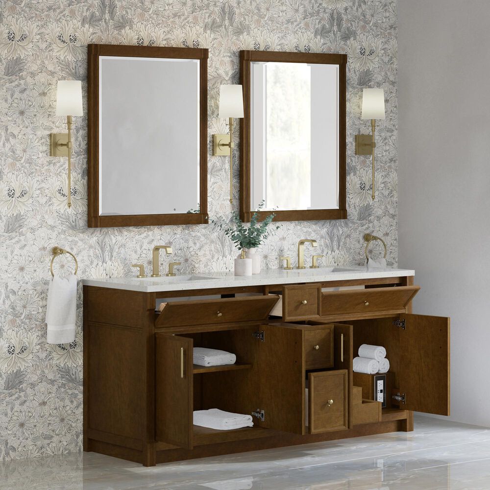 James Martin Bellshire 72" Double Bathroom Vanity in Honey Oak with 3 cm Lime Delight Silestone Top and Rectangular Sinks, , large