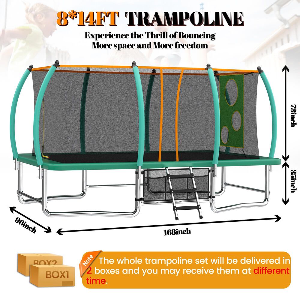 HOMLUX 8' x 14' Outdoor Trampoline with Storage Bag in Green, , large
