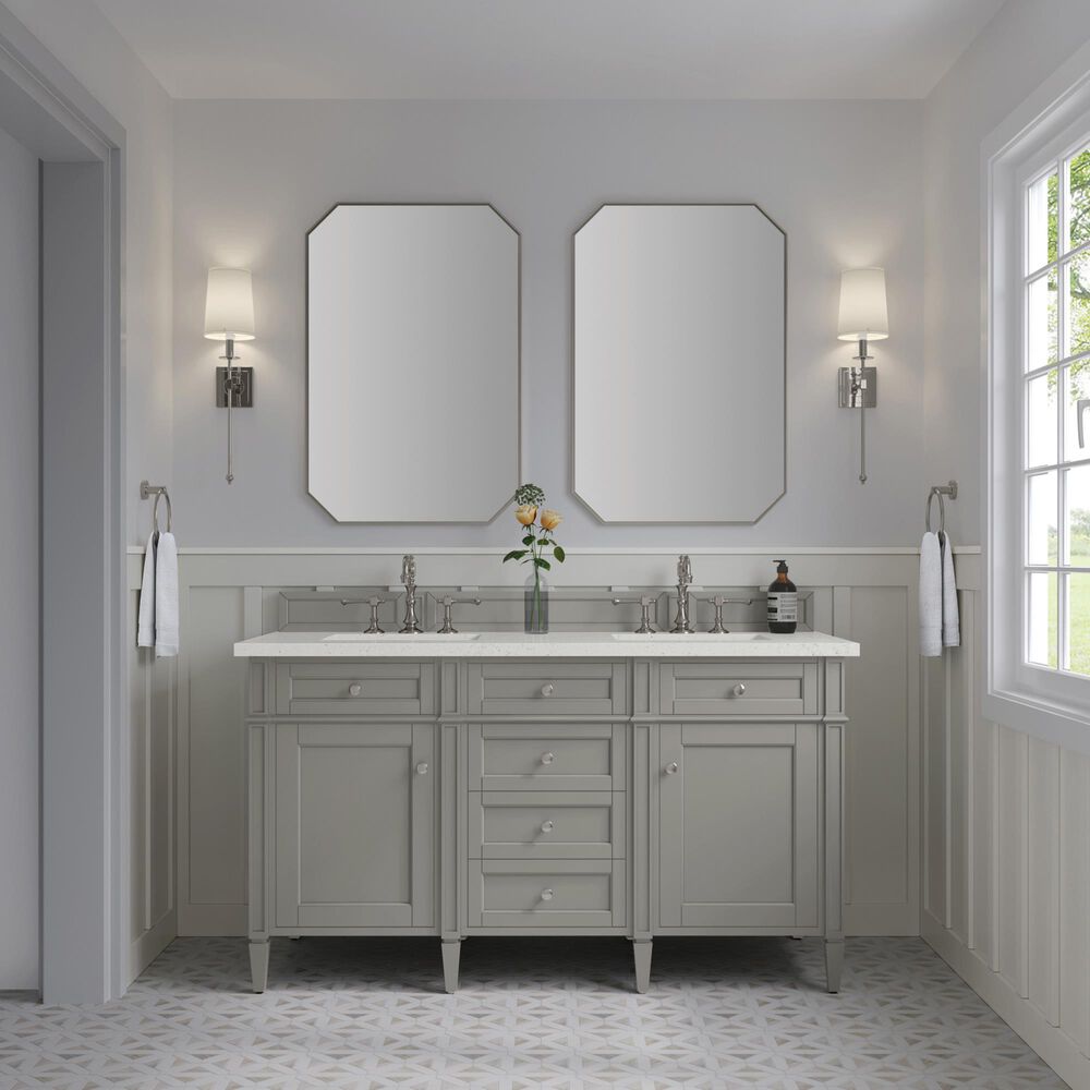 James Martin Vanities Brittany 60&quot; Double Bathroom Vanity in Urban Gray with 3 cm Lime Delight Quartz Top and Rectangular Sinks, , large