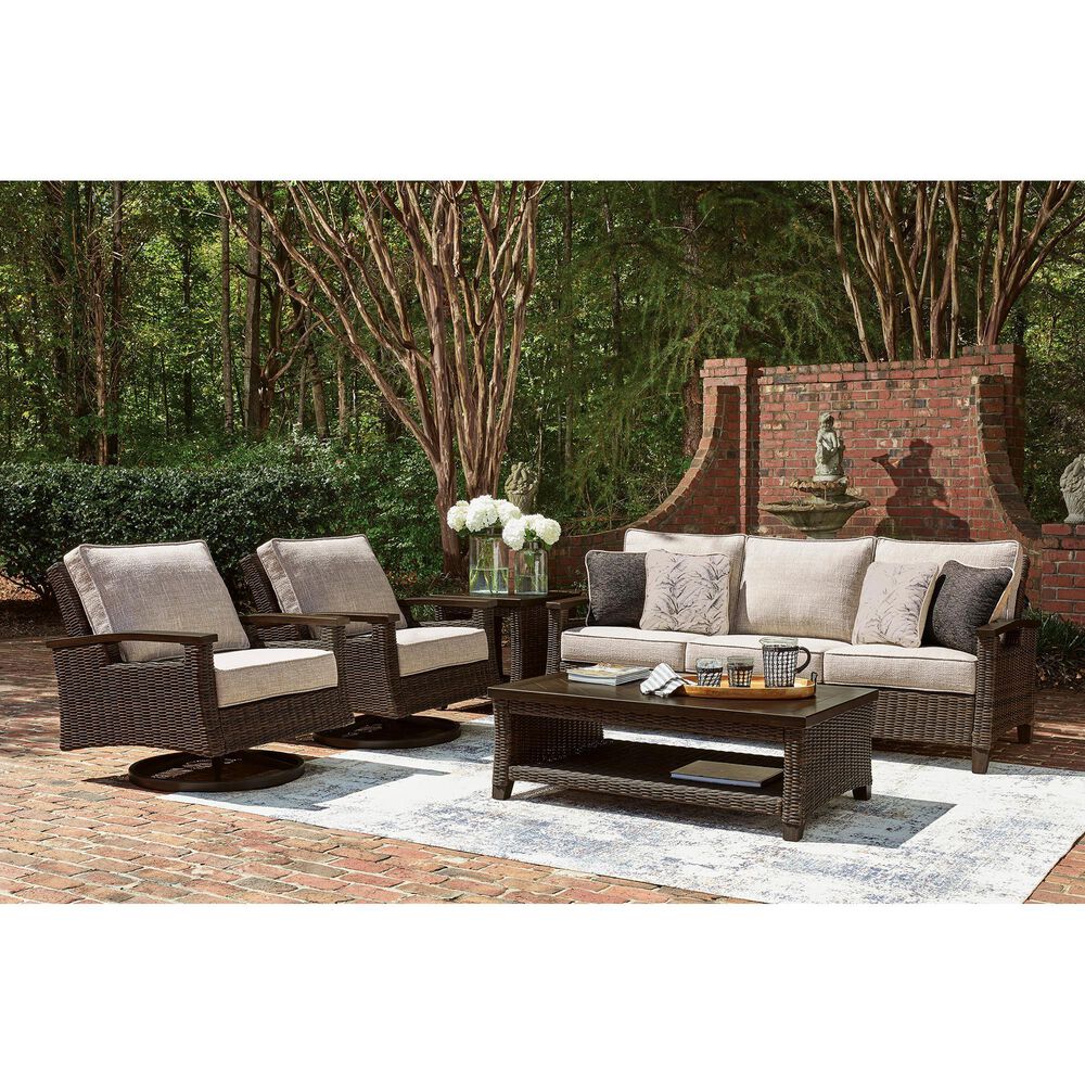 Ashley Monterey Point Patio Swivel Lounge Chair with Cushion in Dark Brown (Set of 2), , large