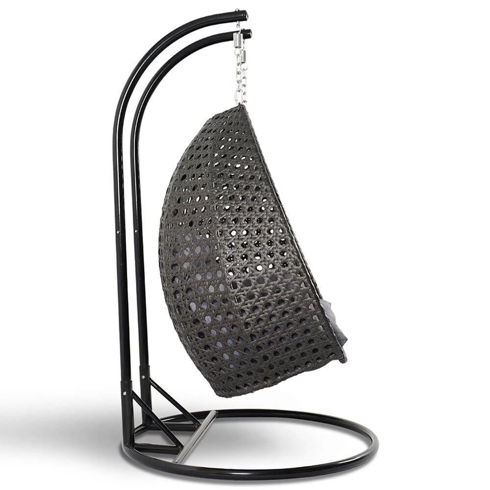 Leisuremod 57&quot; Patio 2-Seat Hanging Egg Swing Chair with Charcoal Blue Cushion in Charcoal, , large