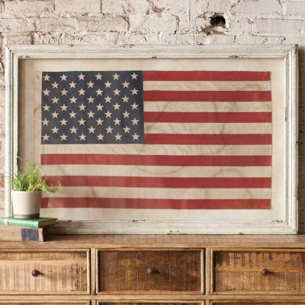 Kalalou 47.5" x 31.5" Framed American Flag in Red, White and Blue, , large