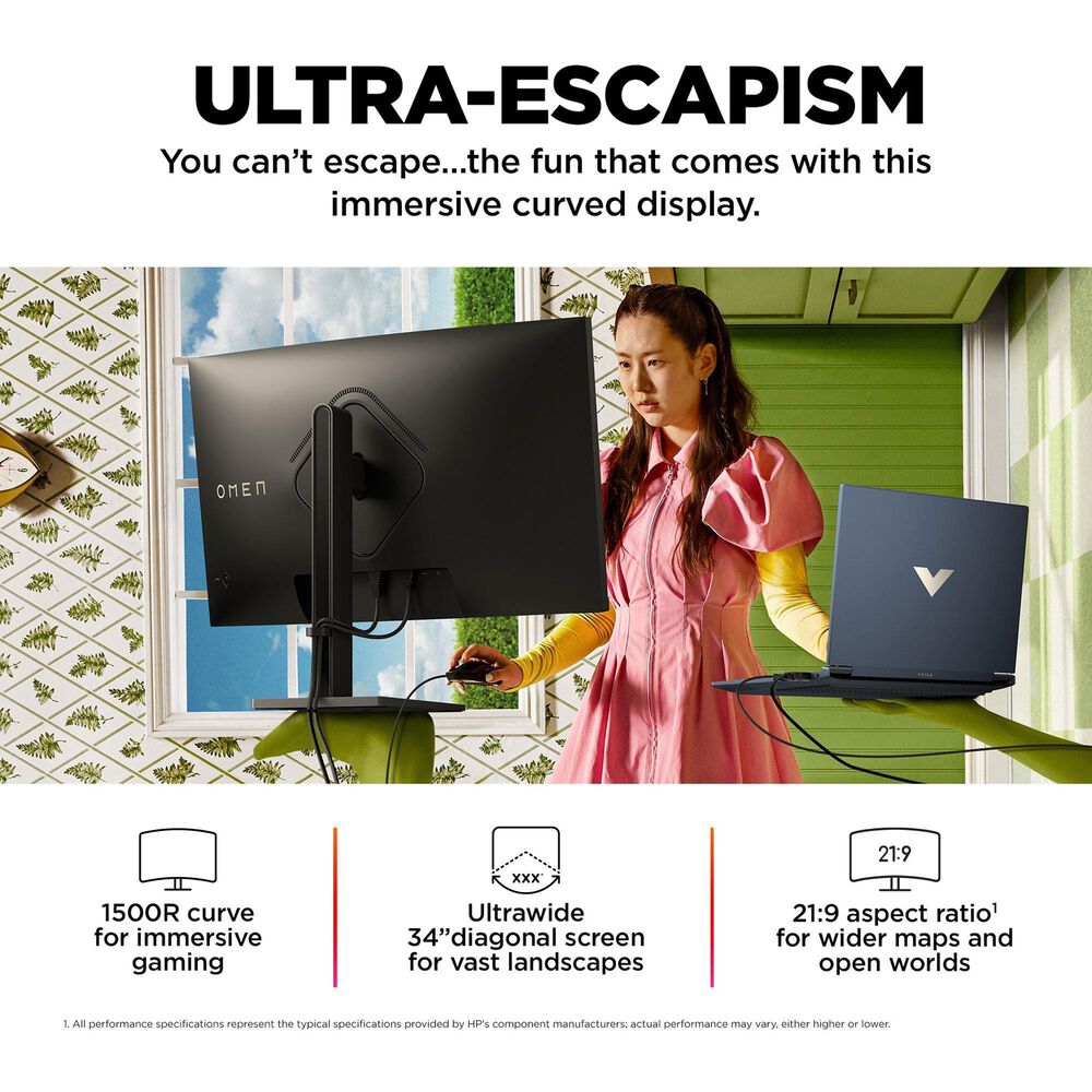 HP 34&quot; WQHD 165Hz Curved Gaming Monitor in Black, , large