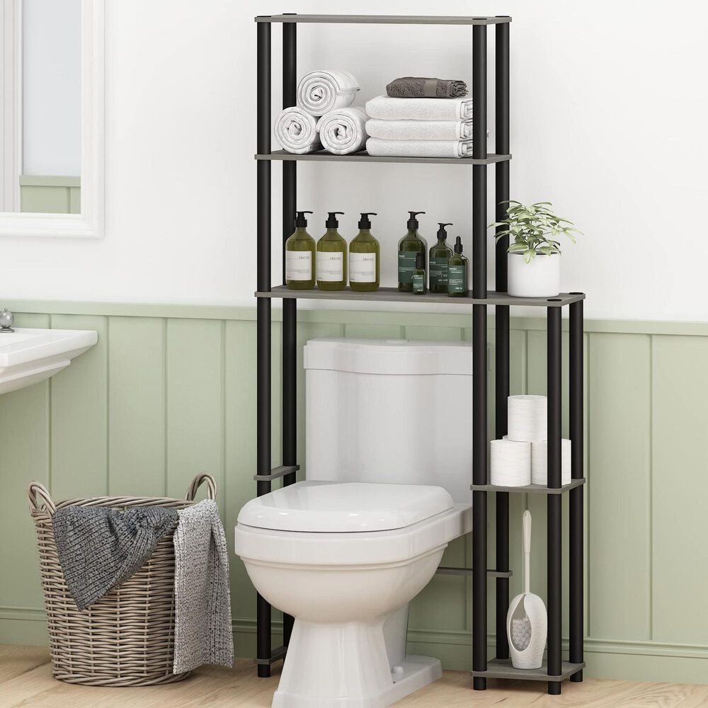 HOMLUX Turn-N-Tube 5-Shelf Toilet Space Saver in French Oak Grey and Black, , large
