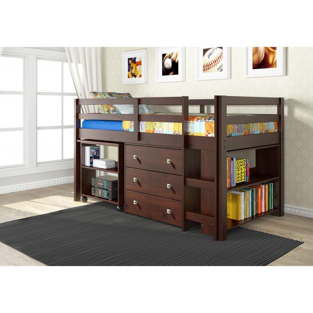 Forest Grove Twin Low Loft Bed with Dual Underbed Drawers in Dark Cappuccino, , large
