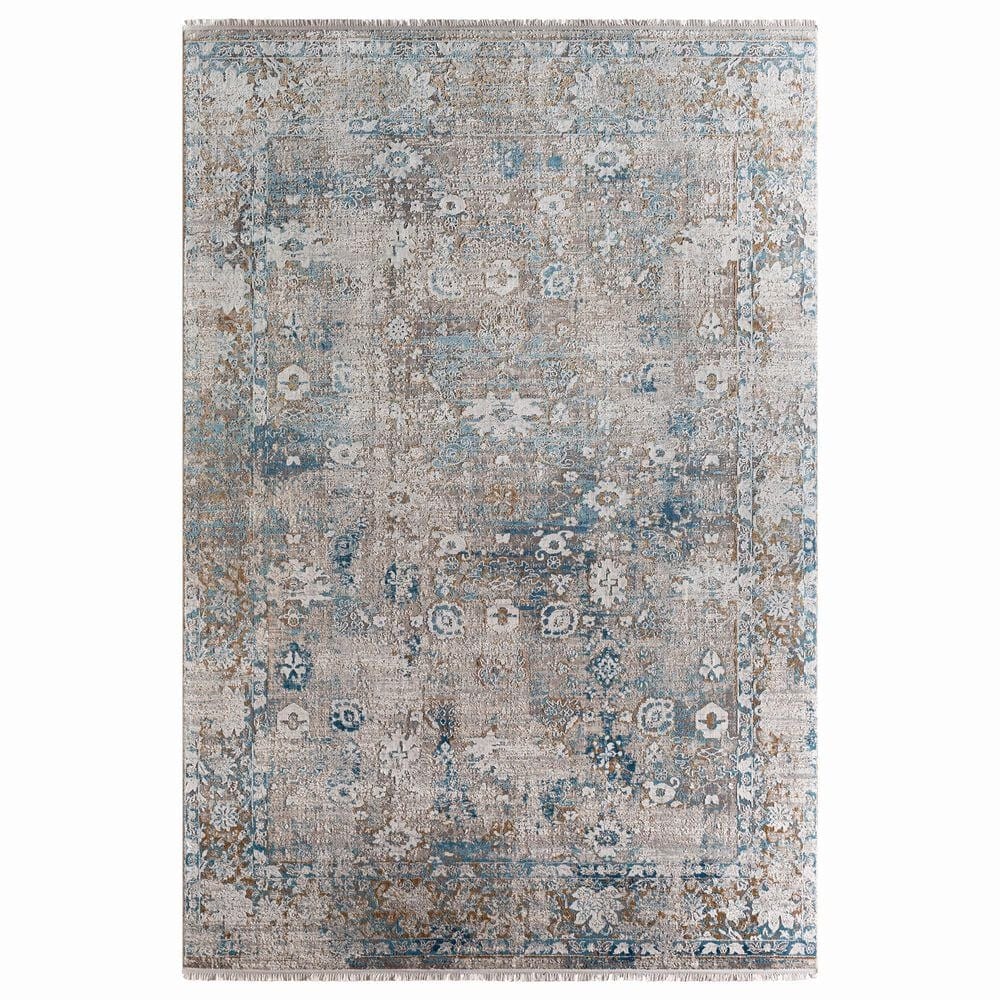 Surya Solar 5" x 7"6" Dark Blue, Charcoal, Light Gray, White and Saffron Area Rug, , large
