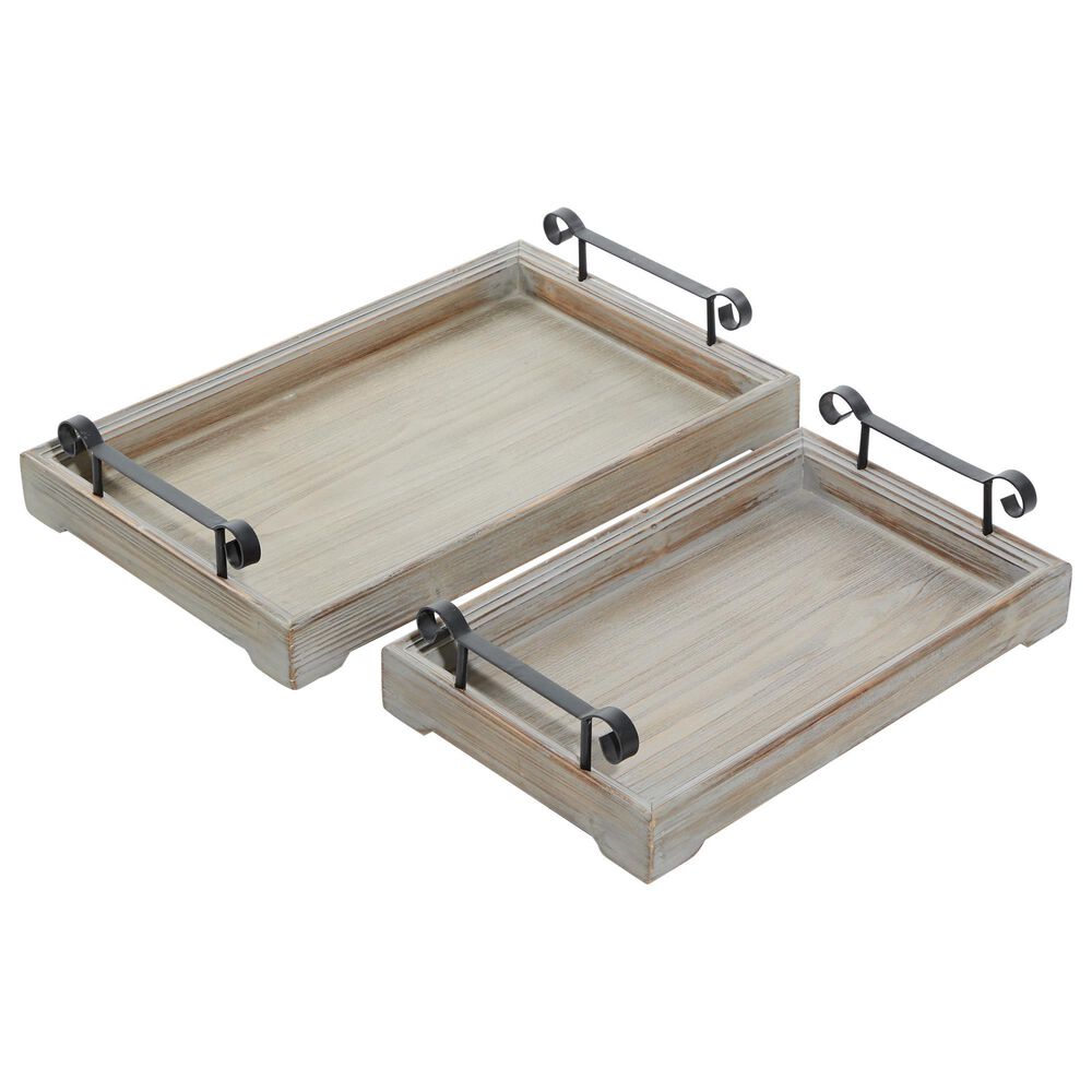 Maple and Jade Vintage Wood Tray Beige Set of 2, , large