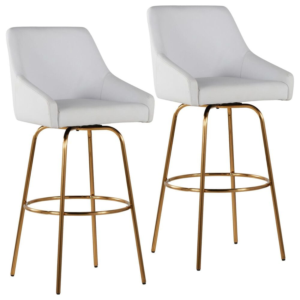 LumiSource Hannah Swivel Bar Stool with White Faux Leather Upholstery in Gold (Set of 2), , large