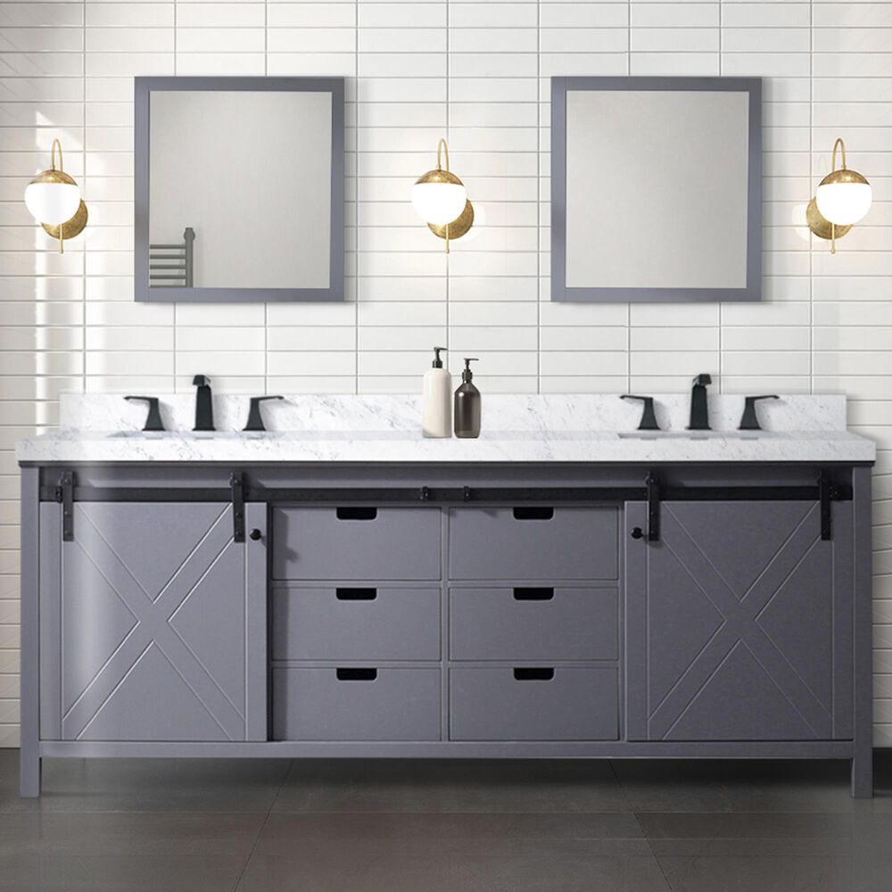 Lexora Home Marsyas 84&quot; Double Bathroom Vanity in Dark Grey with White Carrara Marble Top and Rectangular Sinks, , large