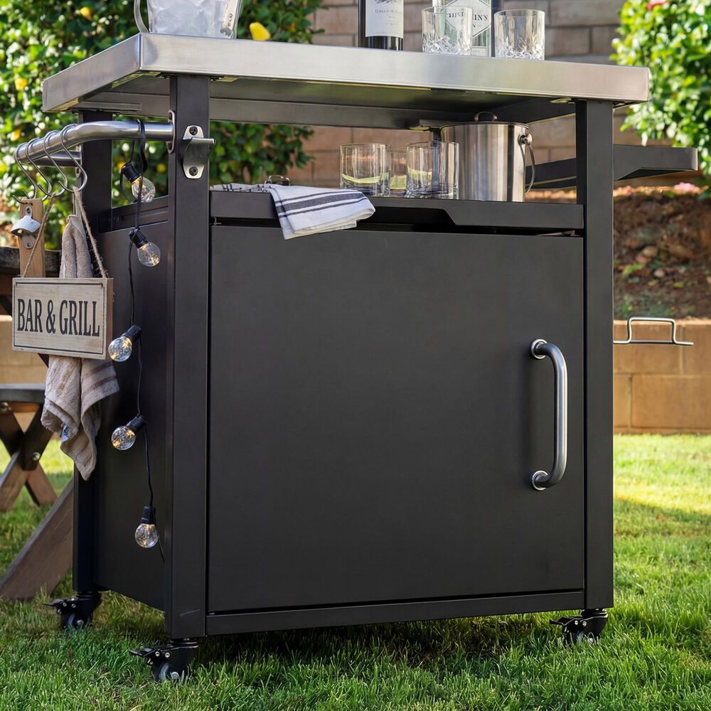 HOMLUX 39.5" Outdoor Kitchen Island in Black and Stainless Steel, , large