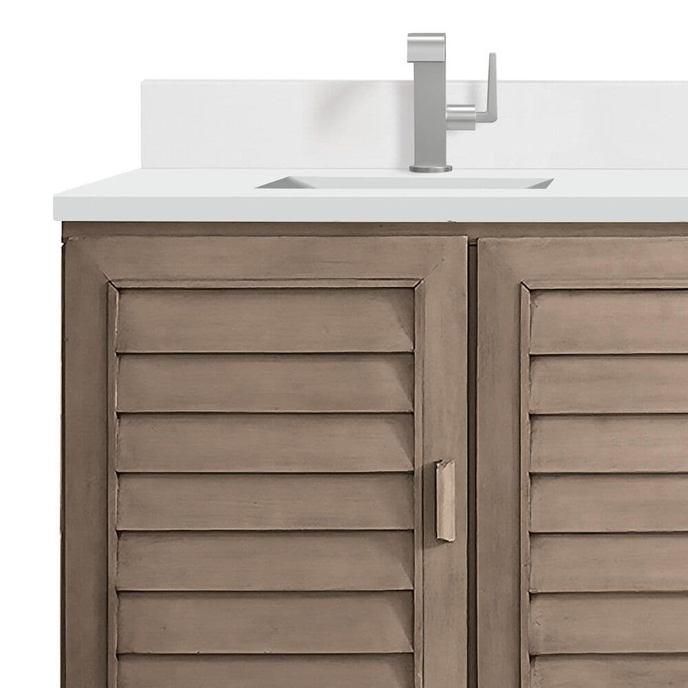 James Martin Vanities Portland 60&quot; Double Bathroom Vanity in Whitewashed Walnut with Single Hole 3 cm White Zeus Quartz Top and Rectangular Sinks, , large