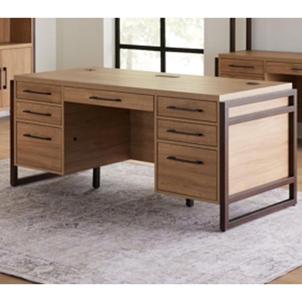 Wycliff Bay Double Pedestal Desk in Tan, , large