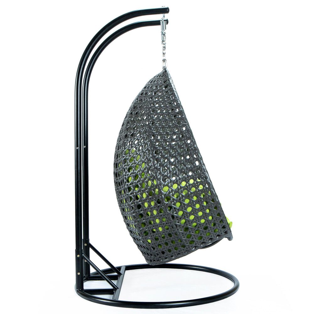 Leisuremod Patio 2-Seat Hanging Egg Swing Chair with Light Green Cushion in Charcoal, , large