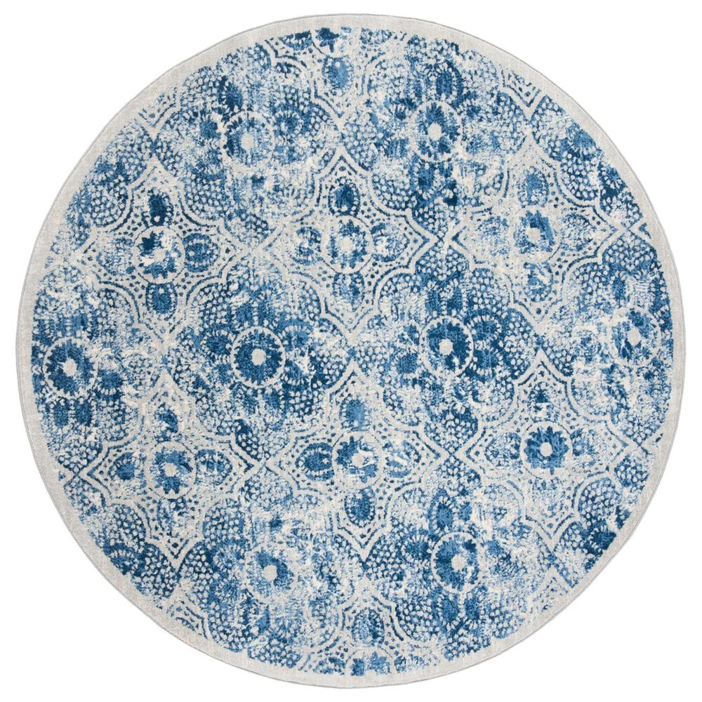 Safavieh Martha Stewart Floral 6"7" Round Cream and Blue Area Rug, , large