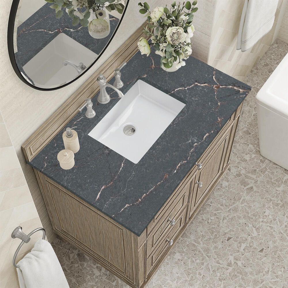 James Martin Vanities Lorelai 36&quot; Single Vanity in Whitewashed Oak with 3 cm Parisien Bleu Quartz Top, , large