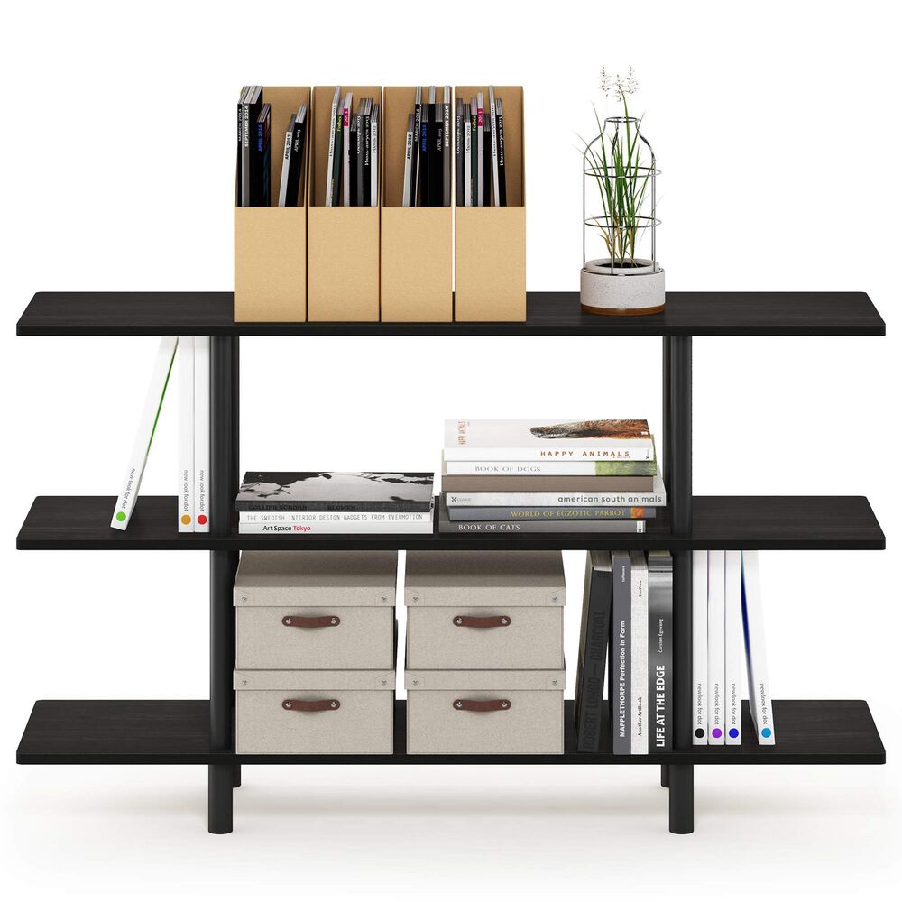 HOMLUX Turn-N-Tube 3-Tier Wide Display Shelf in Espresso and Black, , large