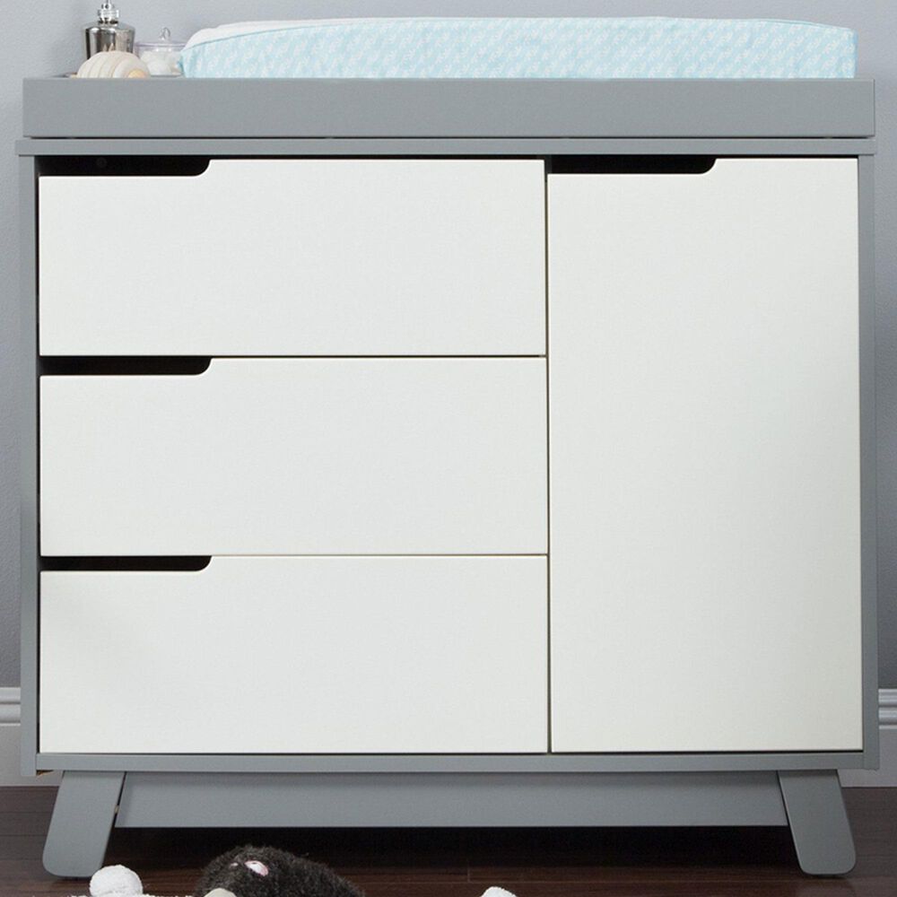 Babyletto Hudson 3 Drawer Changer Dresser in Grey and White, , large
