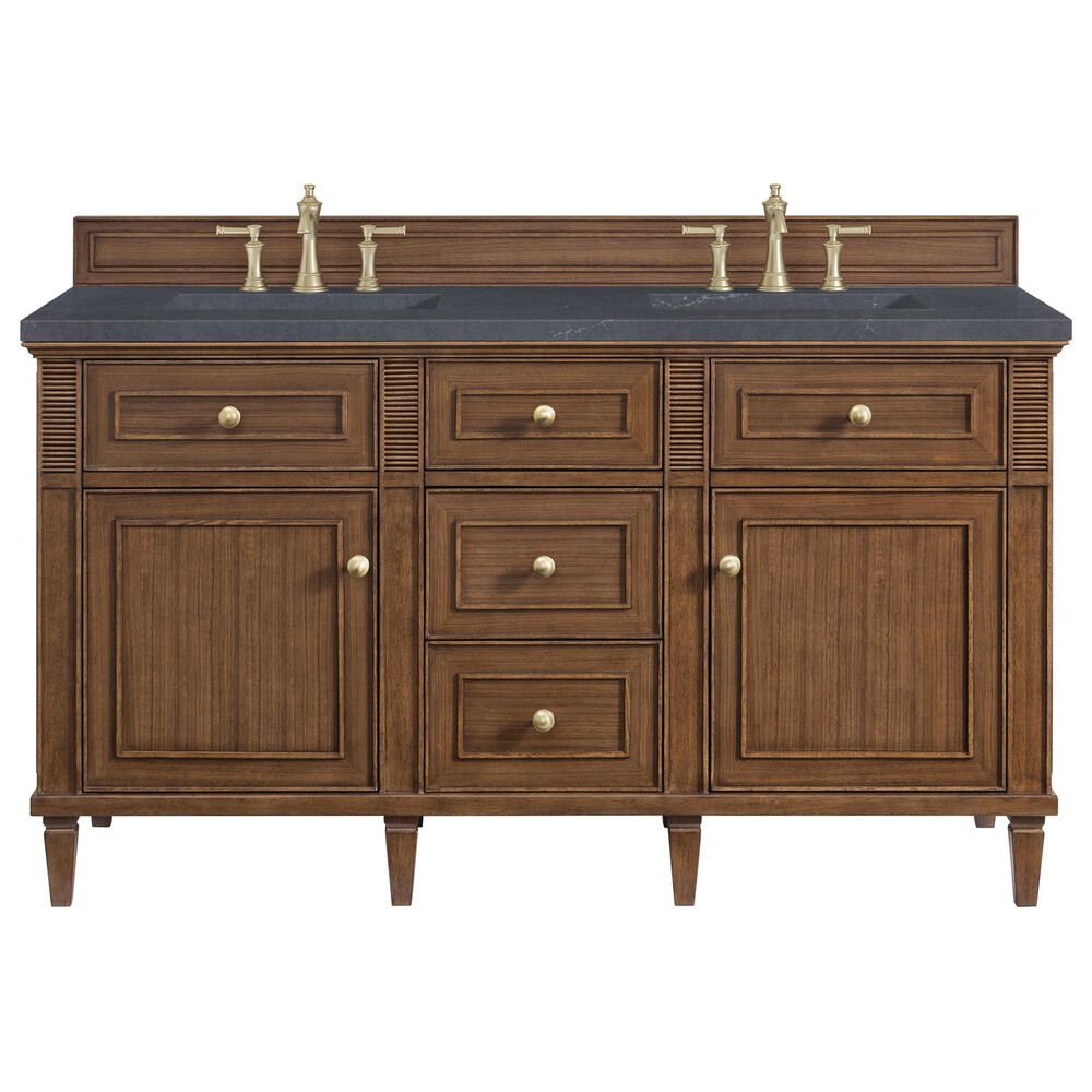 James Martin Vanities Lorelai 60&quot; Double Vanity in Mid-Century Walnut with 3 cm Charcoal Soapstone Quartz Top, , large