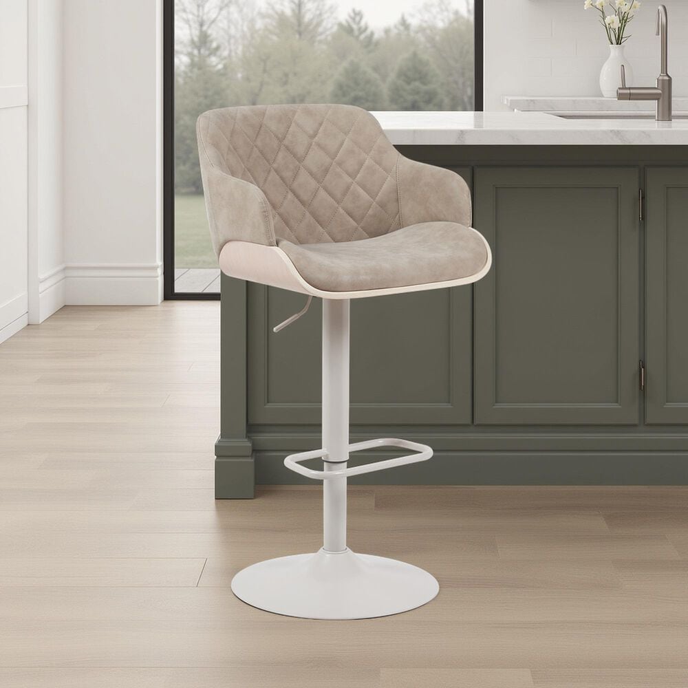 Armen Living Toby Adjustable Swivel Bar Height Stool with Vintage Taupe Upholstery in Ivory, , large