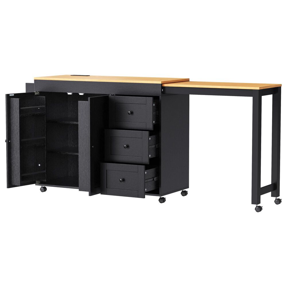 HOMLUX 74.8" Kitchen Island with Extendable Dining Table in Black and Natural, , large