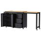 HOMLUX 74.8" Kitchen Island with Extendable Dining Table in Black and Natural, , large