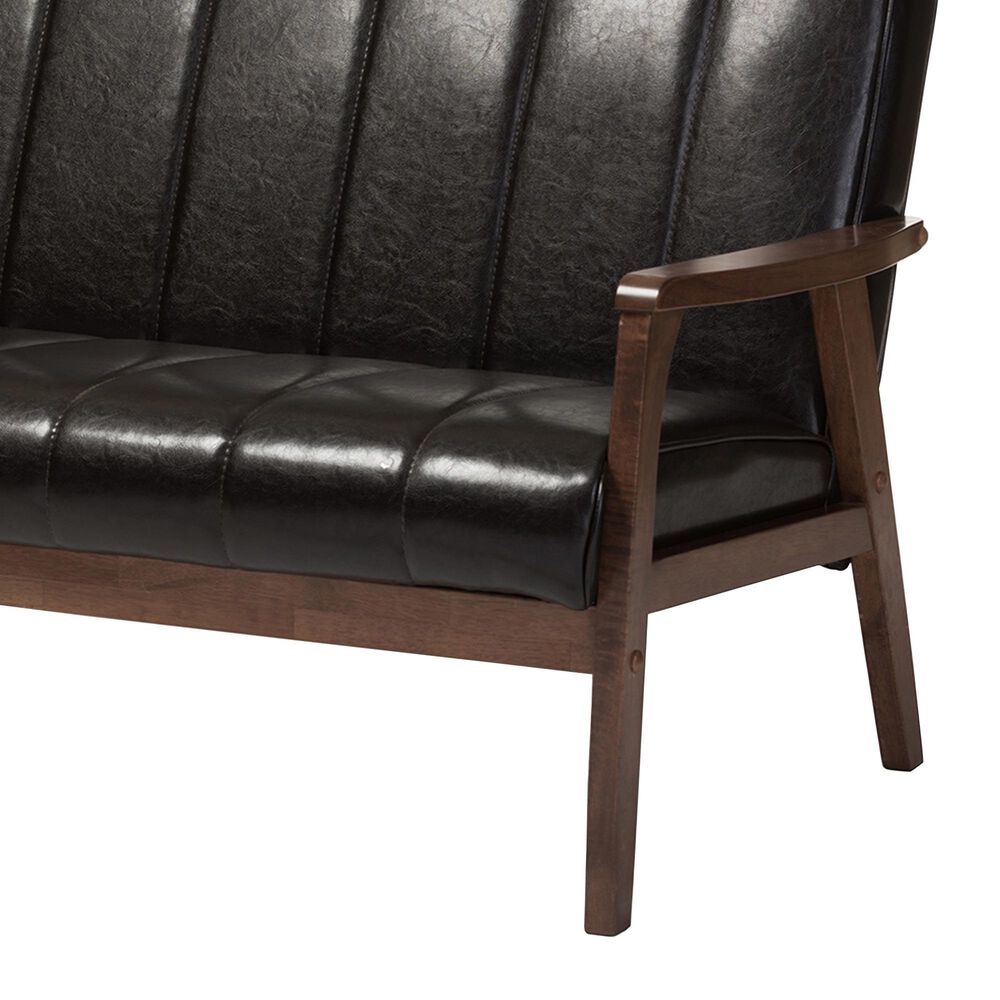 Baxton Studio Nikko Stationary Sofa in Dark Brown, , large