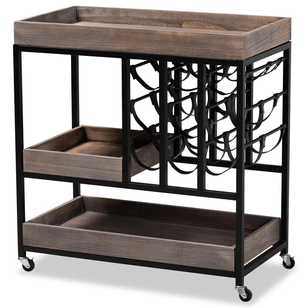 Baxton Studio Laine Wine Cart in Charcoal and Black, , large