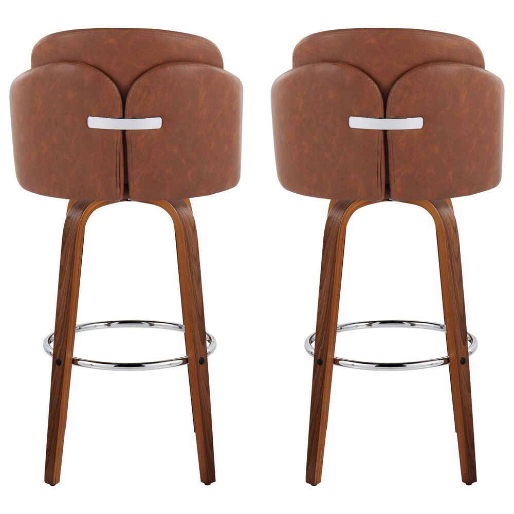 LumiSource Dahlia Swivel Bar Stool with Camel Upholstery in Walnut and Chrome (Set of 2), , large