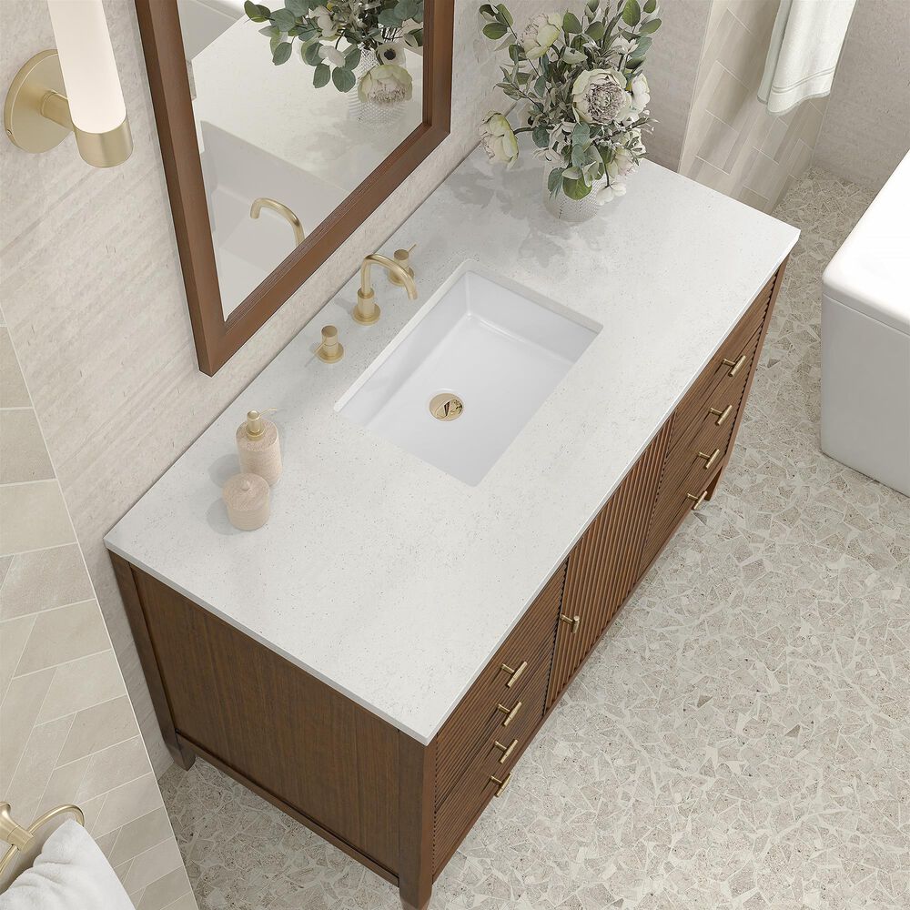 James Martin Vanities Myrrin 48&quot; Vanity in Mid-Century Walnut with 3 cm White Zeus Quartz Top, , large