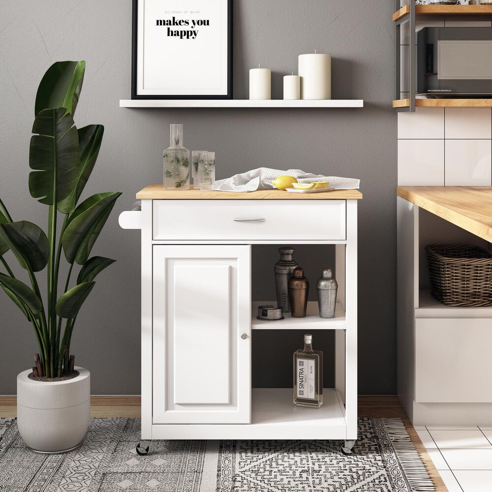 CorLiving Sage 2 Shelves Kitchen Cart in White, , large