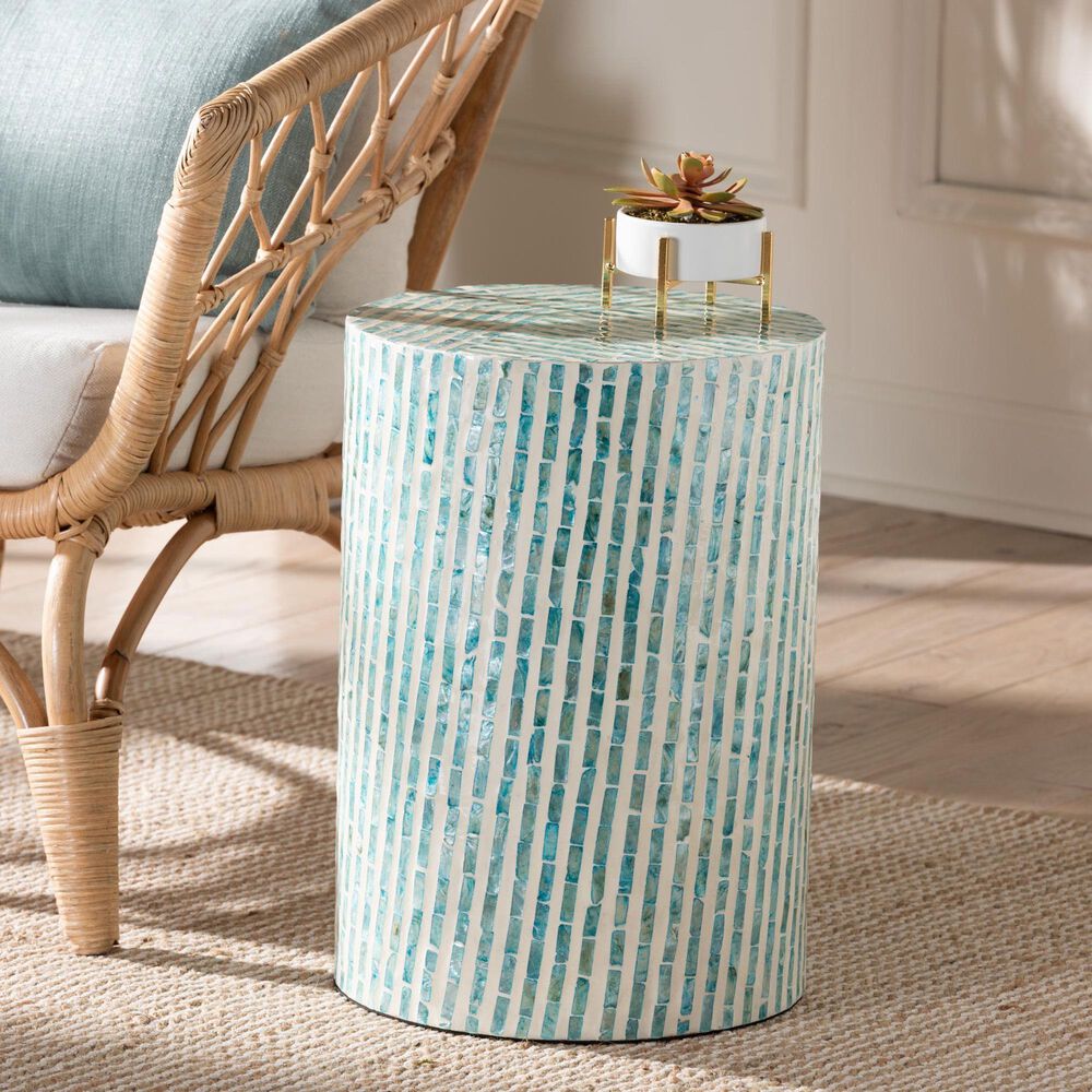 Baxton Studio Draven End Table in White and Blue, , large