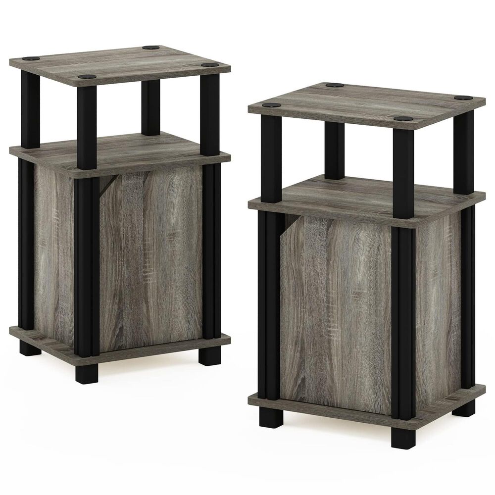 HOMLUX 3-Tier End Table with Door in French Oak Grey and Black (Set of 2), , large