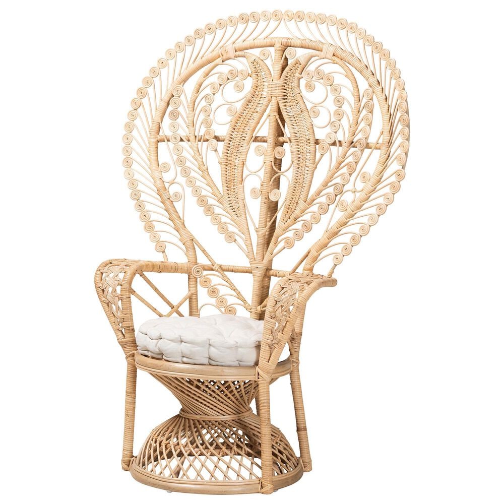 Baxton Studio Fedra Patio Accent Chair with Natural Brown Rattan in White, , large