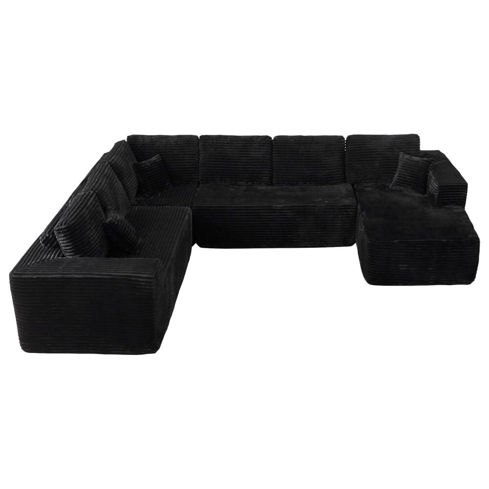 HOMLUX Modular Corduroy Sectional Sofa with Right Chaise, U Shaped Cloud Couch Set in Black, , large