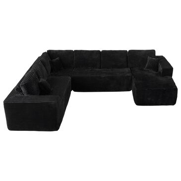 HOMLUX Modular Corduroy Sectional Sofa with Right Chaise, U Shaped Cloud Couch Set in Black, , large
