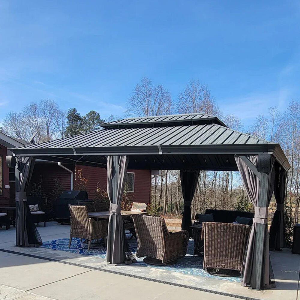 HOMLUX 18-ft x 12-ft Permanent Hardtop Gazebo in Grey  with Hardtop Roof (Screen Included), , large