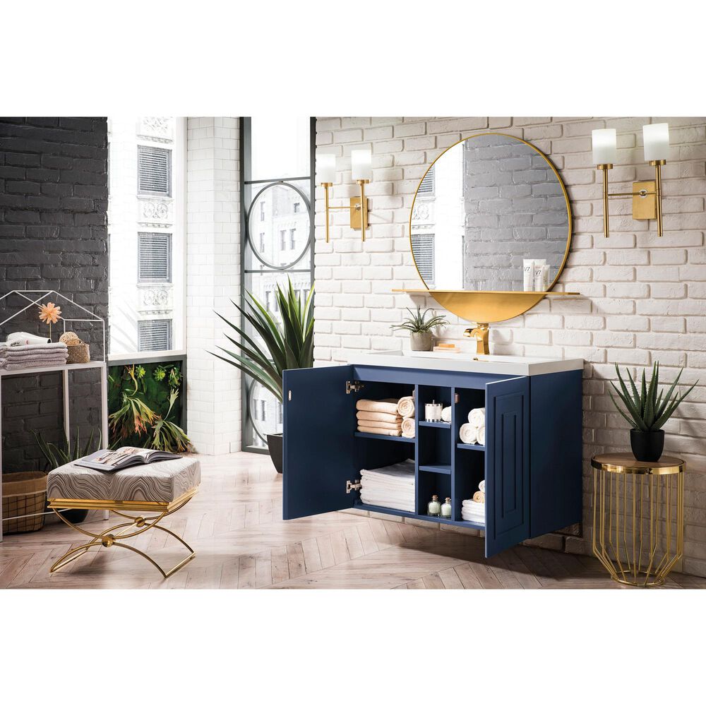 James Martin Vanities Alicante 39.5&quot; Single Bathroom Vanity in Azure Blue with 5 cm White Glossy Resin Top and Rectangular Sink, , large