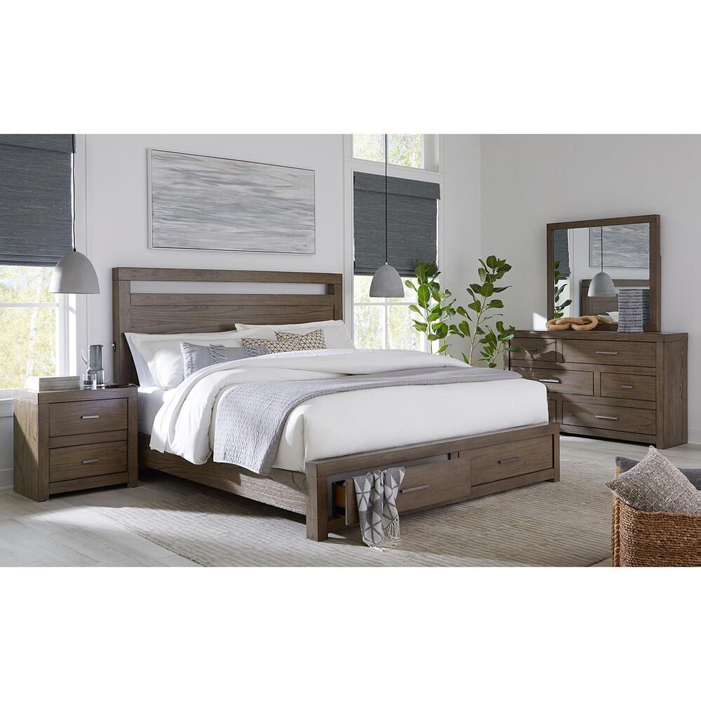 Riva Ridge Modern Loft 4 Piece Queen Storage Panel Bedroom Set in Greystone, , large