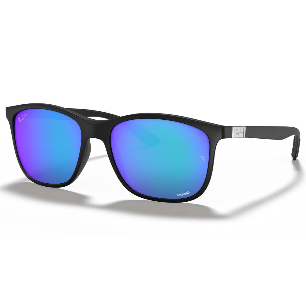 Ray-Ban Chromance Square Sunglasses with Blue Lenses in Matte Black, , large