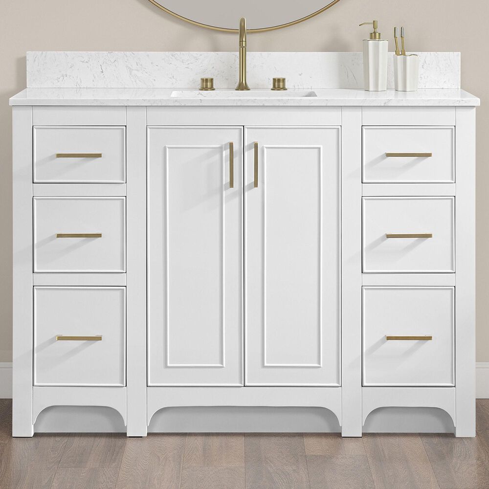 37B Lucerne 48" Single Bathroom Vanity in Bright White with Marble Top and Backsplash, , large