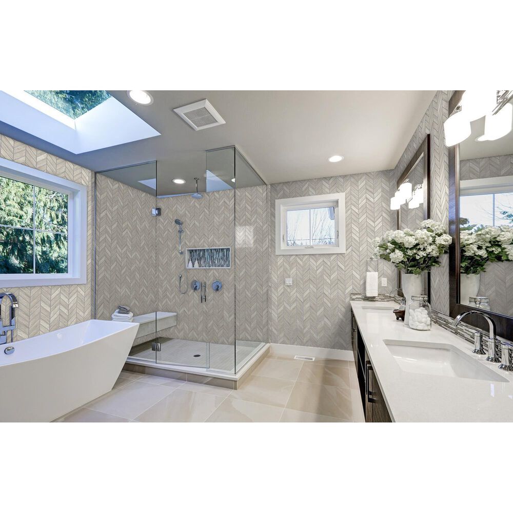 Emser Metro Cream 12&quot; x 12&quot; Chevron Honed Limestone Mosaic Sheet, , large
